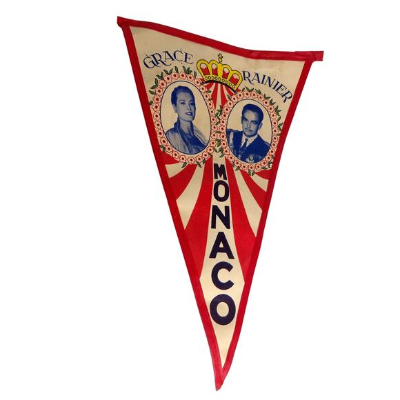 Vintage Grace Ranier Monaco Wedding Flag Pennant Souvenir - Picture 2 of 6